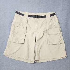 Woolrich Mens Swim Shorts Trunks Size Large Cargo Nylon Belted Shale Mesh Lining